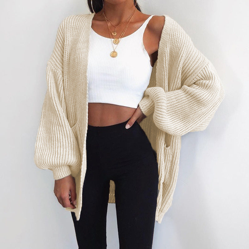 Damen Oversized Strickcardigan mit lockerer Passform und tiefen Taschen Drune