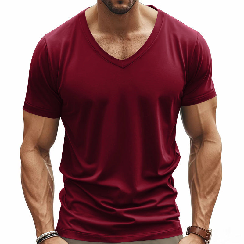 Herren nan V-Ausschnitt-T-Shirt aus Stretchbaumwolle mit ergonomischem Schulterschnitt und flachem Saum Drune