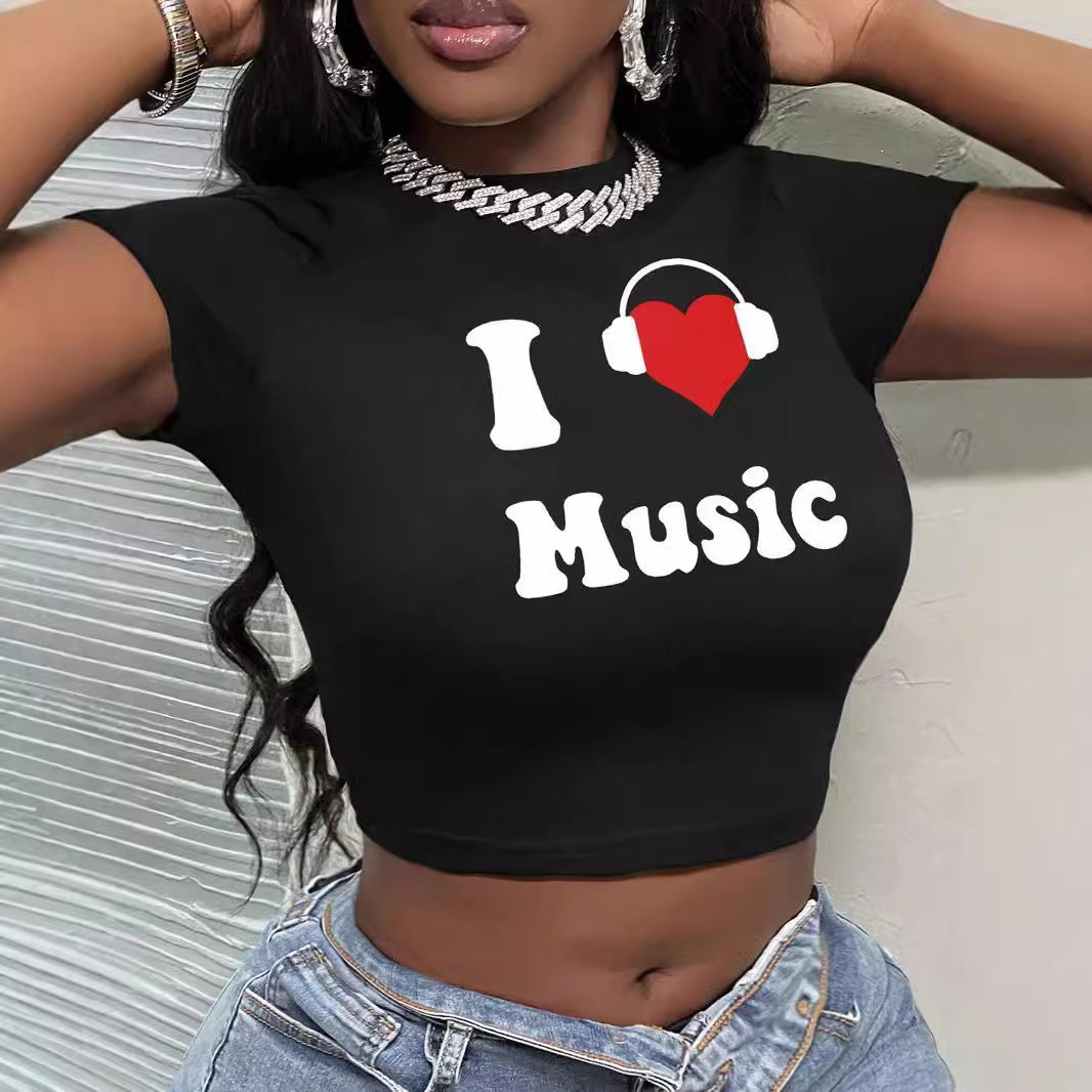 Damen Crop-T-Shirt mit künstlerischem Lippenmotiv und kreativem Druck Drune