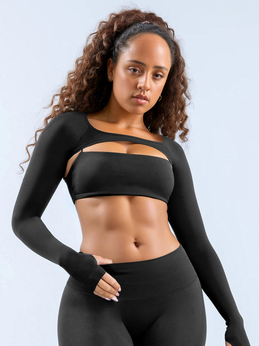 Damen Sportliches Langarm Crop-Top mit angeschnittenem Design Drune