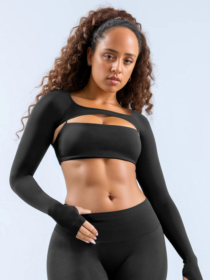Damen Sportliches Langarm Crop-Top mit angeschnittenem Design Drune