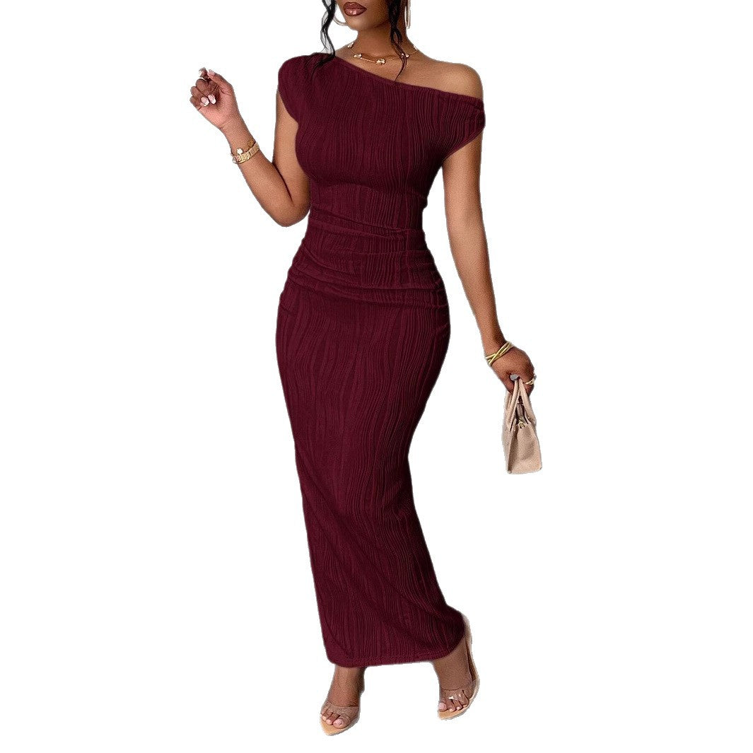 Damen Figurbetontes Maxikleid mit asymmetrischem Ausschnitt und Faltenwurf Drune