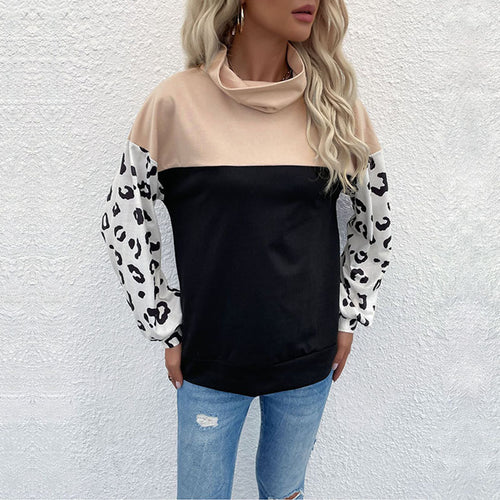 Damen modischer Sweatpullover mit animalischem Print und hohem Kragen Drune