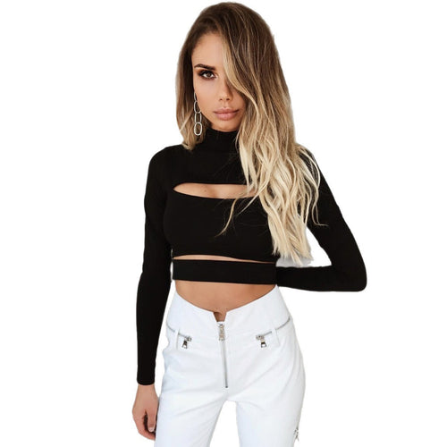 Damen Crop-Top mit Cut-Outs und hochgeschlossenem Design Drune