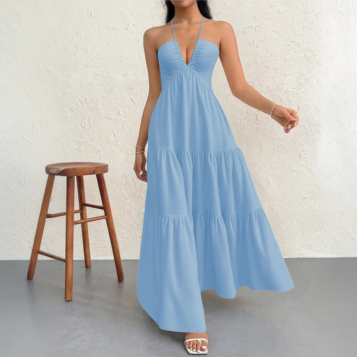 Damen Maxikleid mit tiefem V-Ausschnitt und Volants Drune