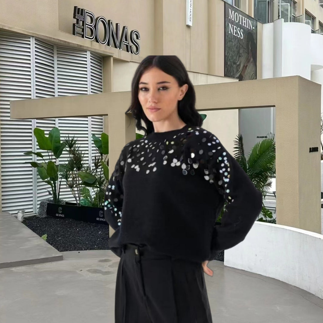 Damen Glitzernder Pullover mit eleganter Pailletten-Detail und lässiger Passform Drune