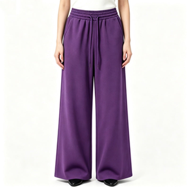 Damen nan weite High-Waist Loungehose mit elastischem Bund, Kordelzug und fließendem Jersey Drune