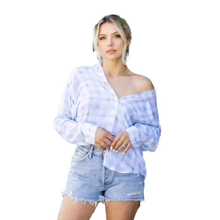 Damen Langärmlige Karo-Bluse Drune