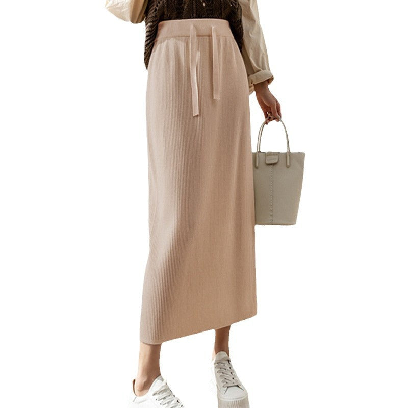 Damen Midi-Rock mit elastischem Bund und taillierendem Bindegürtel Drune