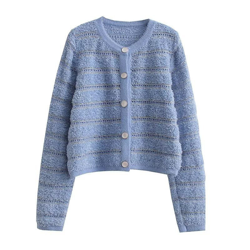 Damen modische Strickjacke mit knöpfbarem Design und feinem Strukturmuster Drune