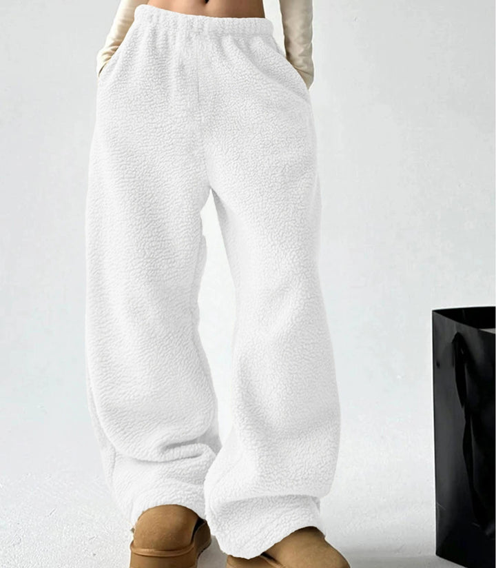 Damen bequeme Fleece-Hose mit weitem Schnitt und elastischem Bund Drune