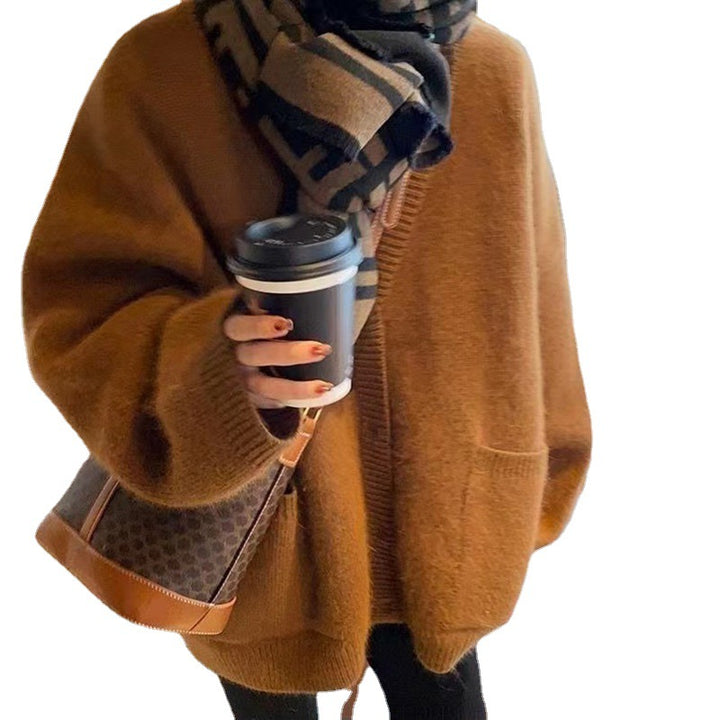Damen kuschelige Strickjacke mit offenen Fronten und praktischen Taschen Drune