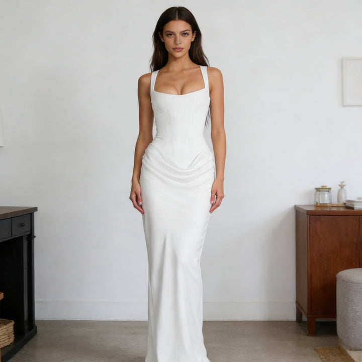 Damen Elegantes Wickelkleid mit schulterfreien Trägern und raffiniertem Drapierungsdetail Drune