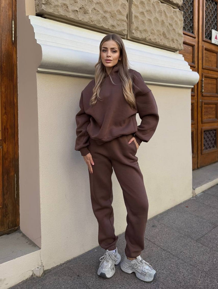 Damen Kuscheliges Freizeit-Loungewear-Set mit Kapuze und weitem Schnitt Drune