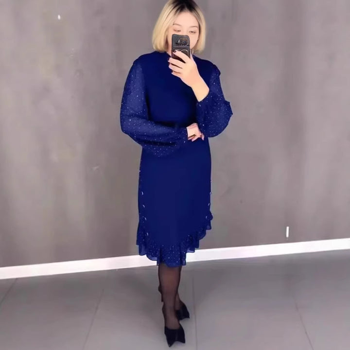 Damen Elegantes Kleid mit voluminösen Ärmeln und durchbrochenem Saum Drune