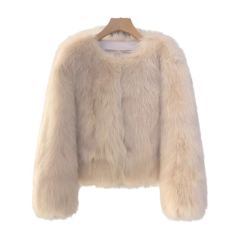 Damen elegante Kunstfelljacke mit kurzem Schnitt Drune