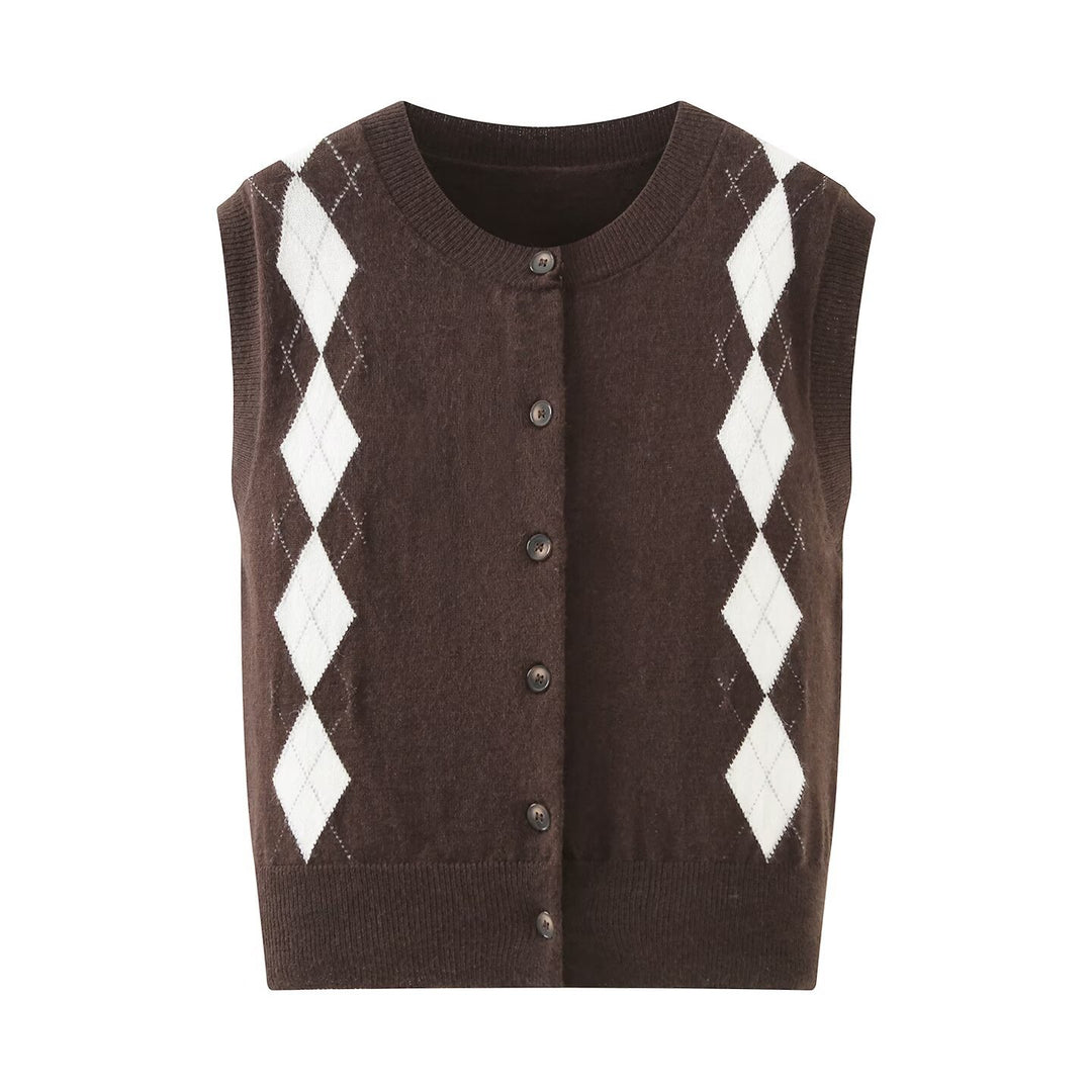 Damen Strickjacke mit modernem Rautenmuster und Knopfverschluss Drune