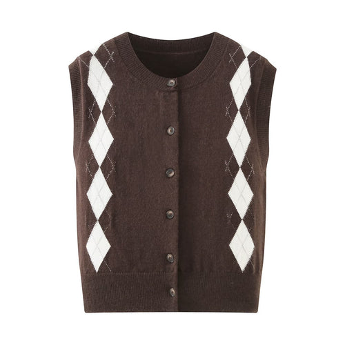 Damen Strickjacke mit modernem Rautenmuster und Knopfverschluss Drune
