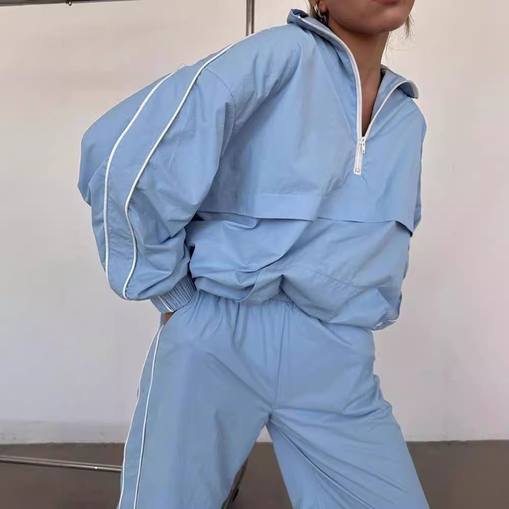 Damen sportlicher Windbreaker-Anzug mit hohem Kragen Drune
