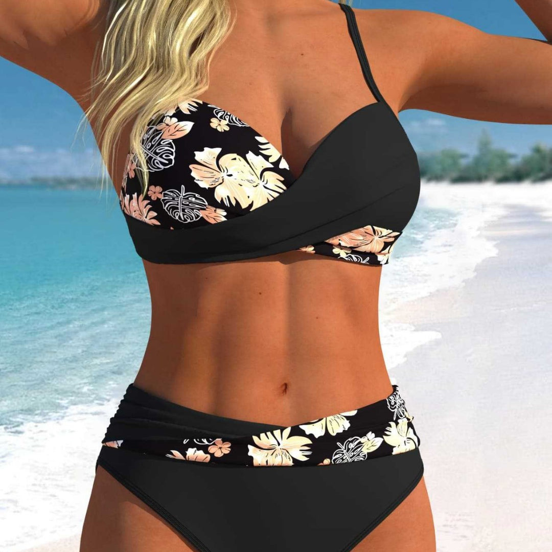Damen Wickel-Bikini-Set mit floralem Design und hohem Bund Drune