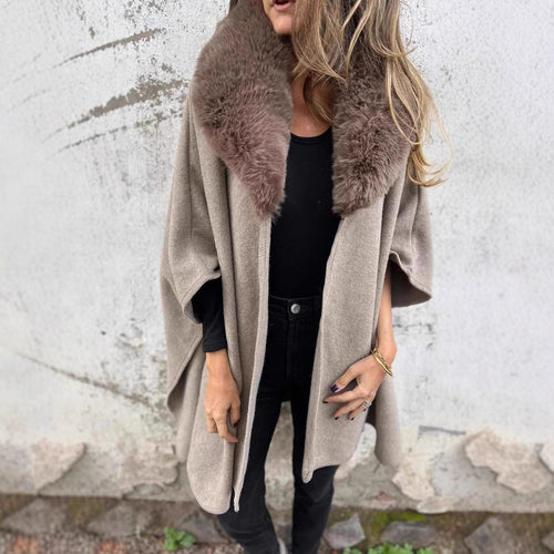 Damen elegante Übergangsjacke mit luxuriösem Kunstpelzkragen Drune