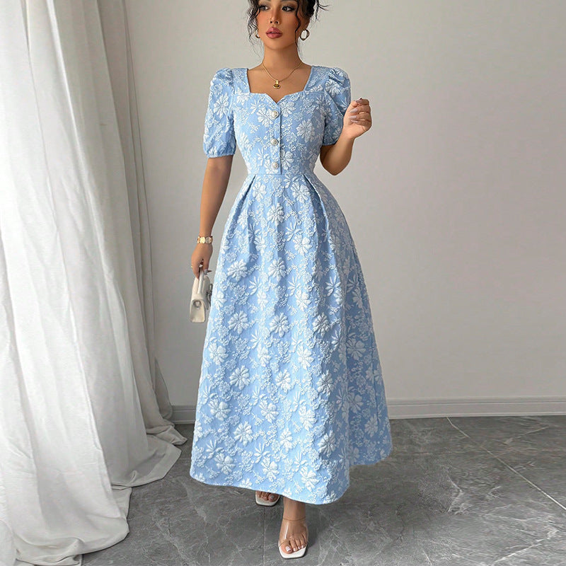 Damen Maxikleid mit floralen Applikationen und Puffärmeln Drune