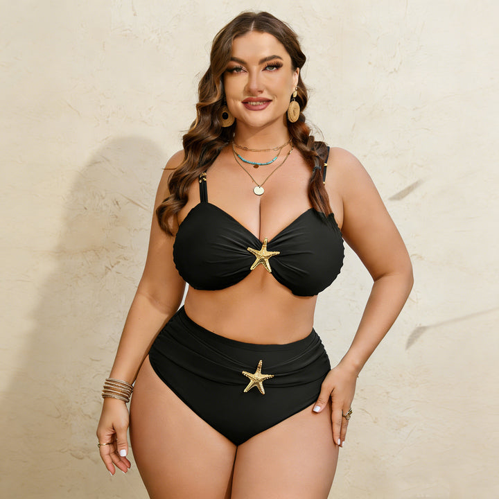 Damen High-Waist Bikini-Set mit eleganter Sternen-Applikation Drune