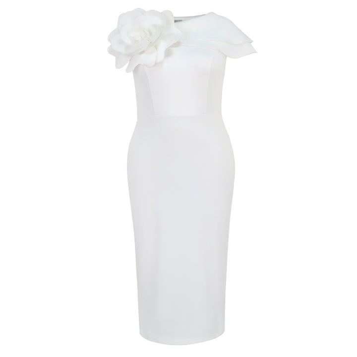 Damen elegantes Etuikleid mit floralem Akzent und Schulterdesign Drune