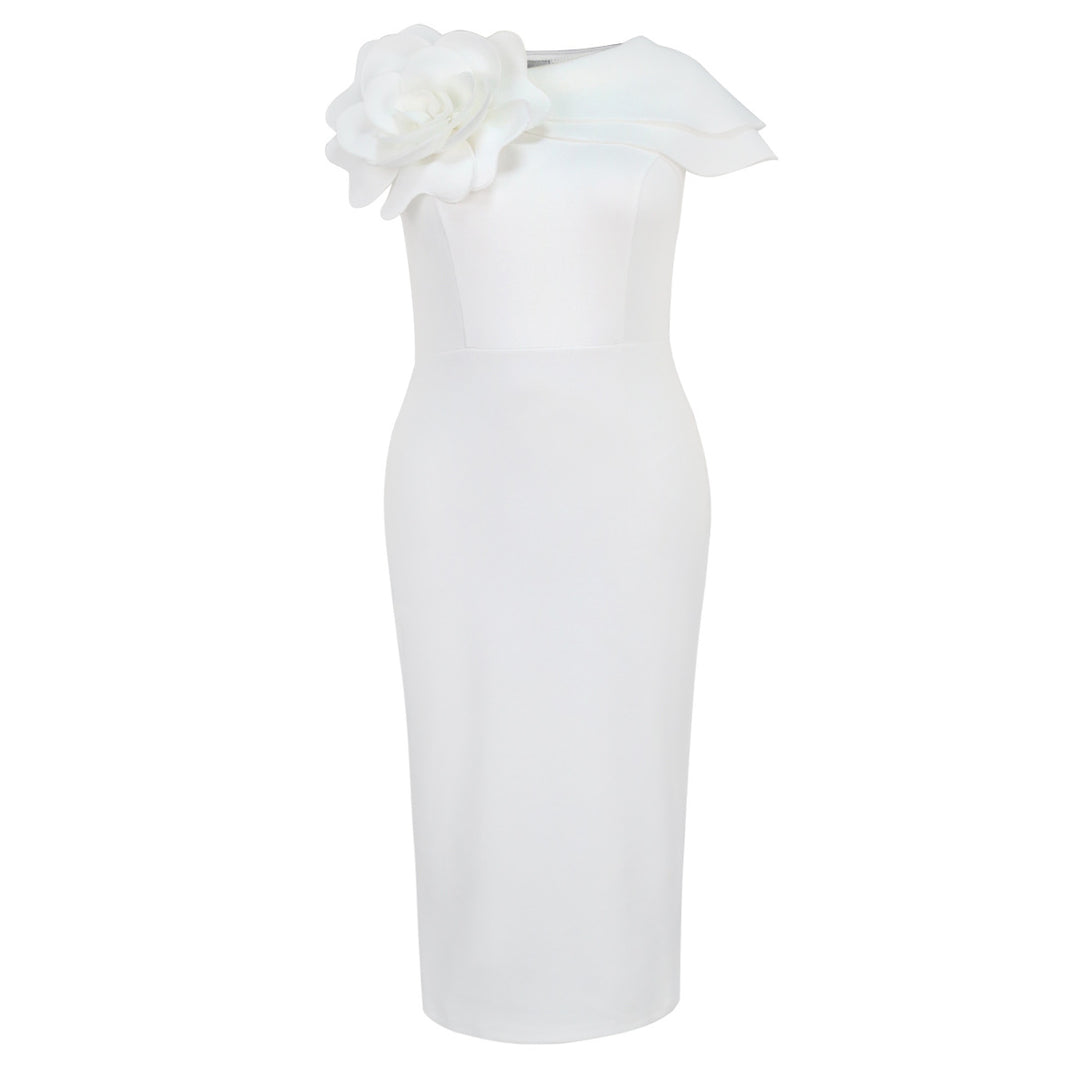 Damen figurbetontes Abendkleid mit 3D-Blumenapplikation Drune