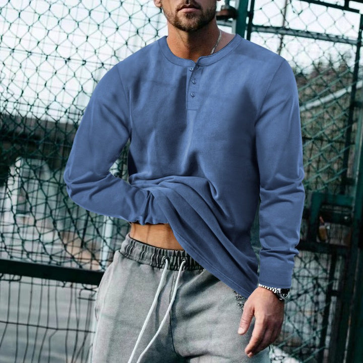 Herren lässiges Langarmshirt mit Knopfleiste und weichem Material Drune