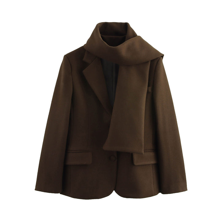 Damen eleganter Wintermantel mit schickem Kragen und passendem Schal Drune