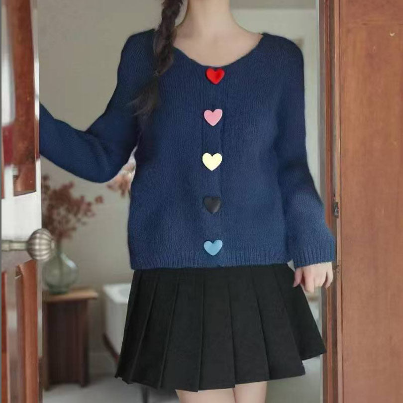 Damen Strickjacke mit herzförmigen Knopfdetails Drune