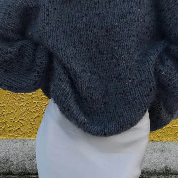 Damen Glitzernder Strickpullover mit weitem Schnitt und eleganten Akzenten Drune