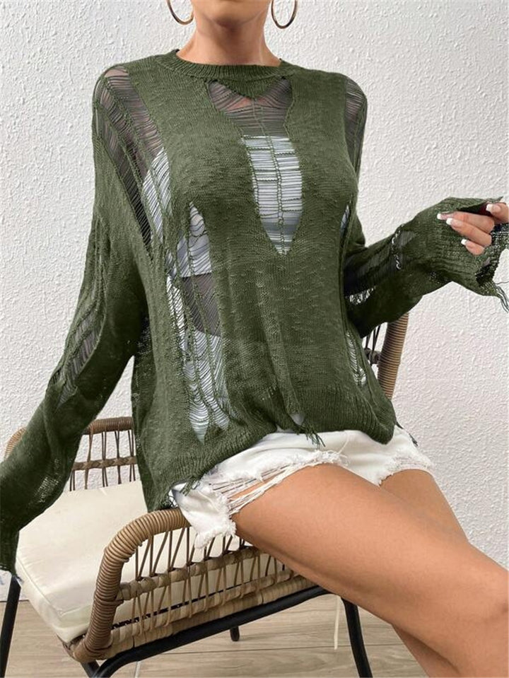 Damen Oversized Strickpullover mit modischen Cut-Outs Drune