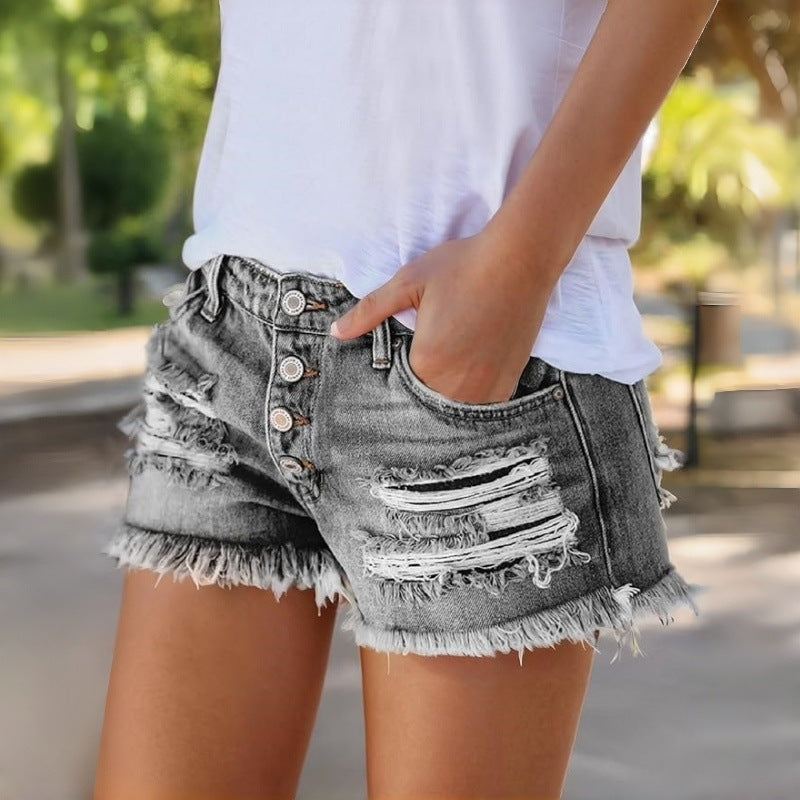 Damen Jeans-Shorts mit Fransen und Destroyed-Effekten Drune