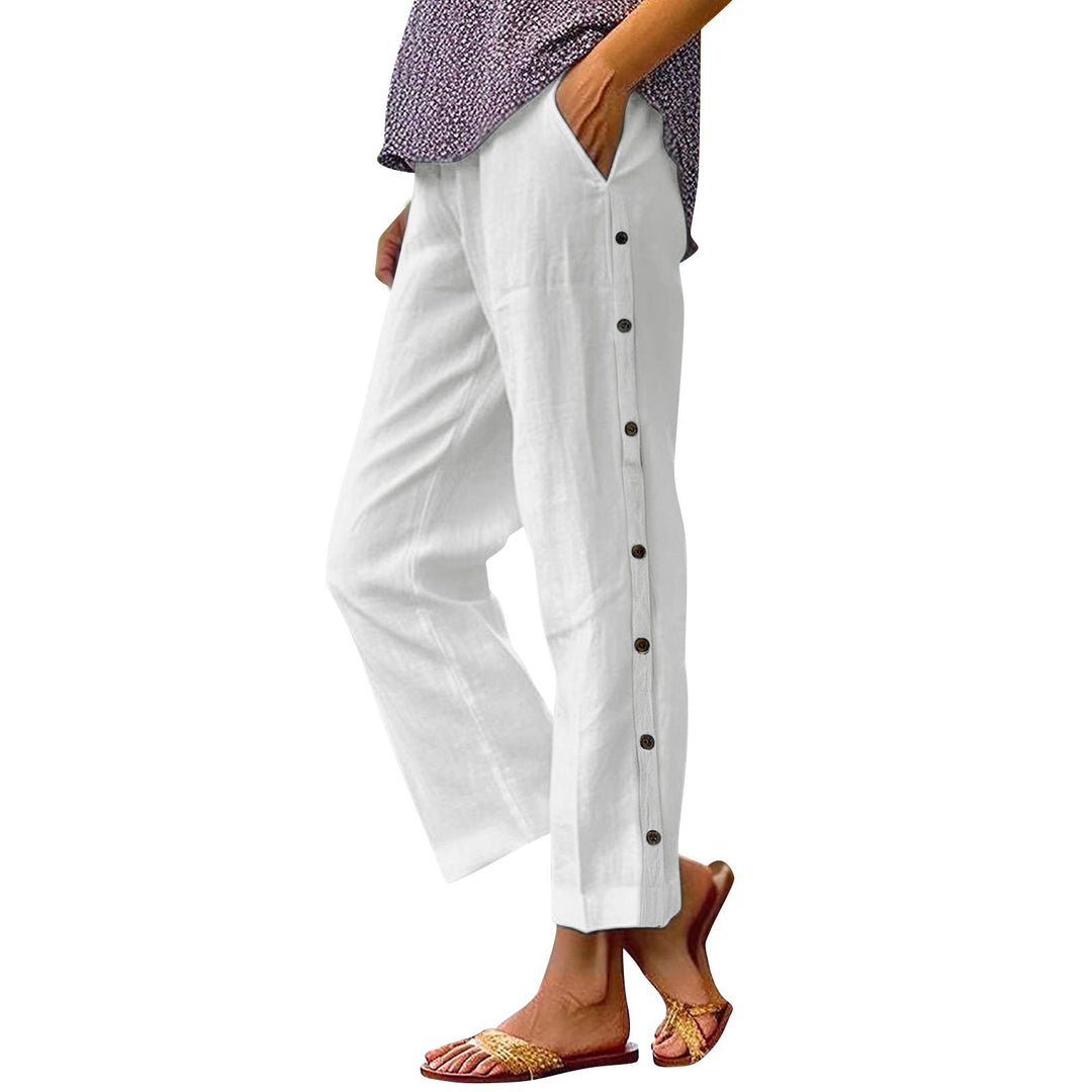 Damen Bequeme Leinenhose mit Knopfdetails Drune