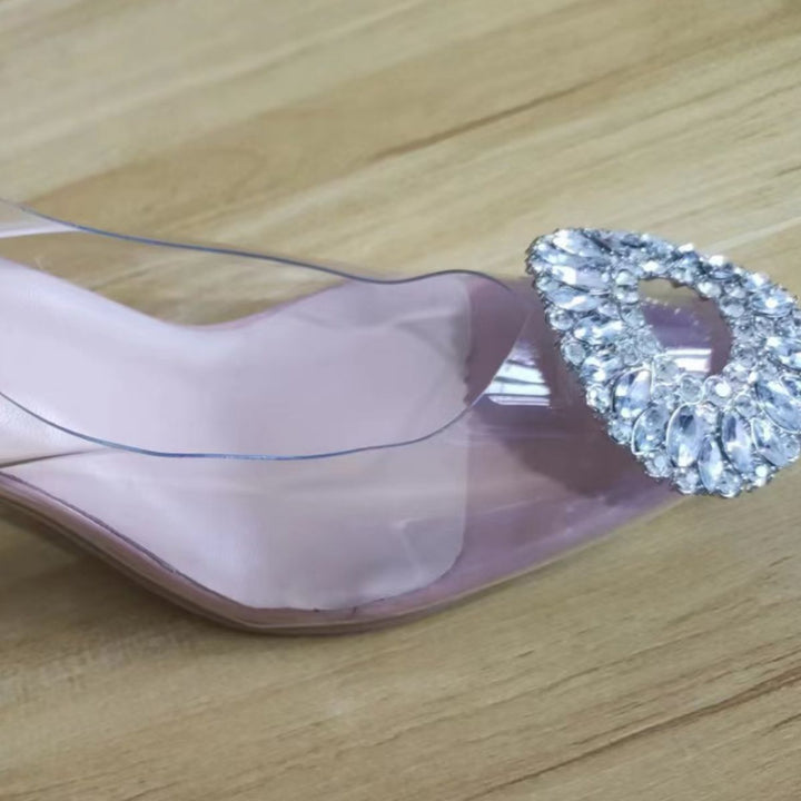 Damen elegante transparente Pumps mit funkelnden Kristallakzenten Drune