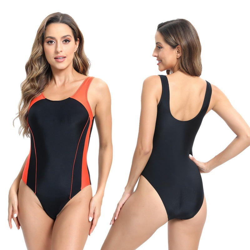 Damen Sportlicher Einteiler Badeanzug mit modernem Farbkontrast Drune