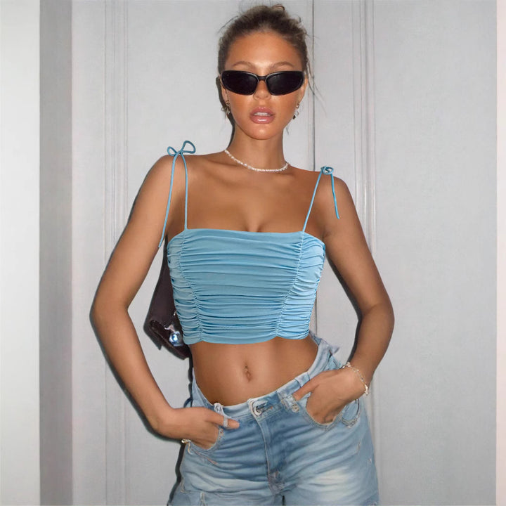 Damen Crop-Top mit Raffungen und verstellbaren Trägern Drune
