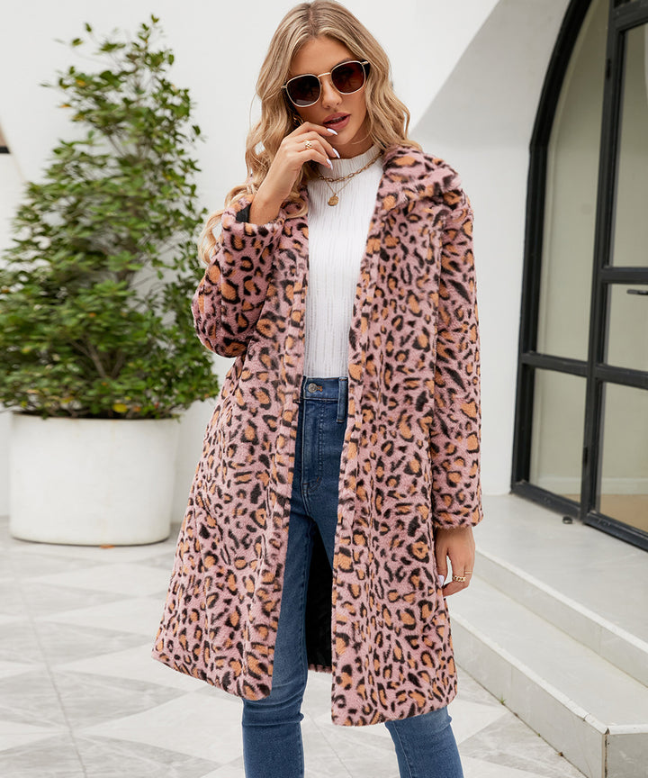 Damen Luxuriöser Leopardenfell-Mantel Drune