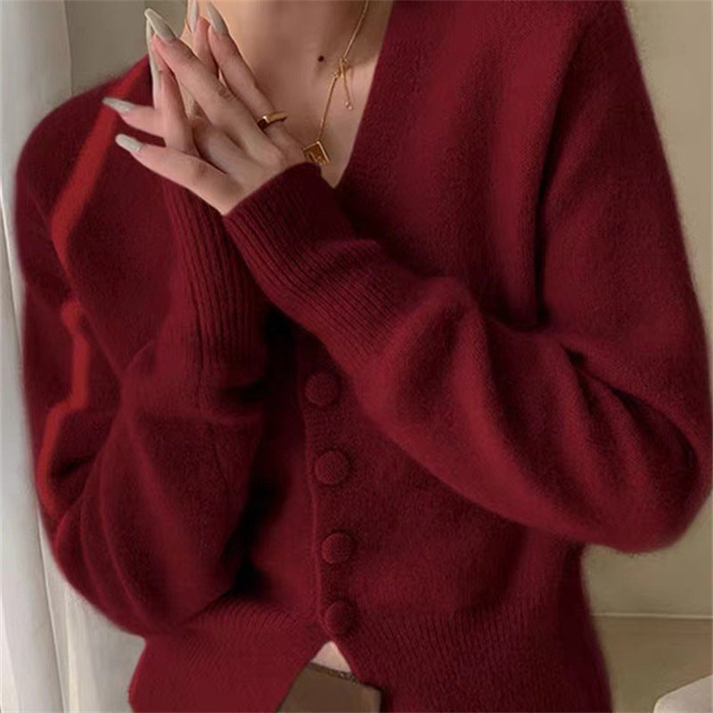 Damen kuscheliger Strickcardigan mit V-Ausschnitt und Knopfdetails Drune