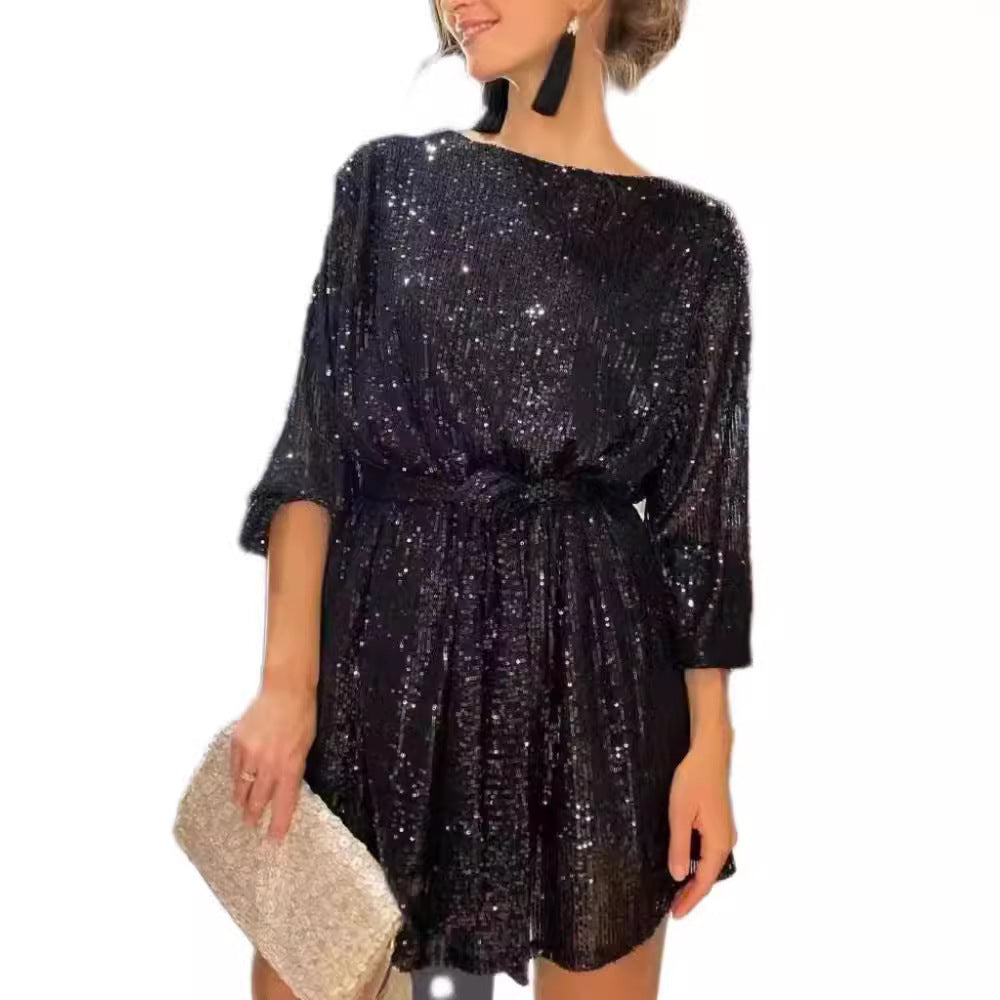 Damen Paillettenkleid mit weitem Schnitt und eleganter Taillierung Drune