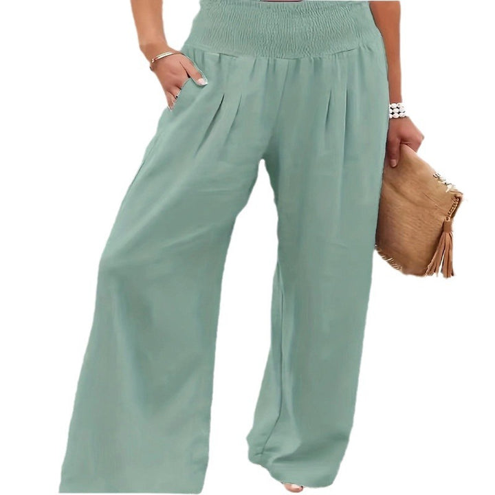 Damen Weite Leinenhose mit elastischem Bund und praktischen Taschen Drune
