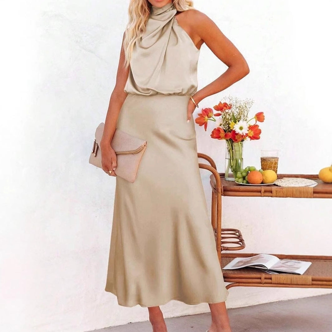 Damen Elegantes Trägerkleid mit drapiertem Oberteil und A-Linien-Schnitt Drune