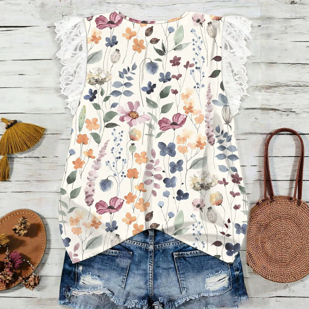 Damen Elegantes Blusenshirt mit Spitze und floralem Muster Drune