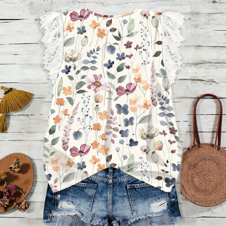Damen Elegantes Blusenshirt mit Spitze und floralem Muster Drune