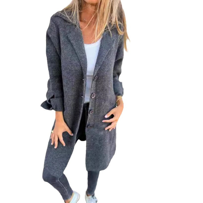 Damen elegante lange Wolljacke mit Oversize-Schnitt Drune