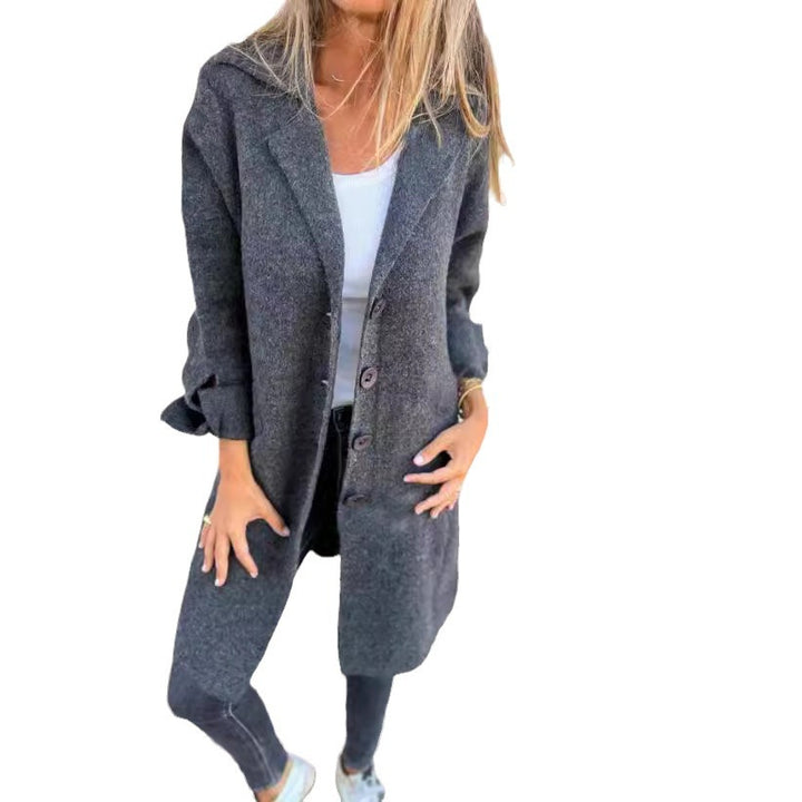 Damen elegante lange Wolljacke mit Oversize-Schnitt Drune