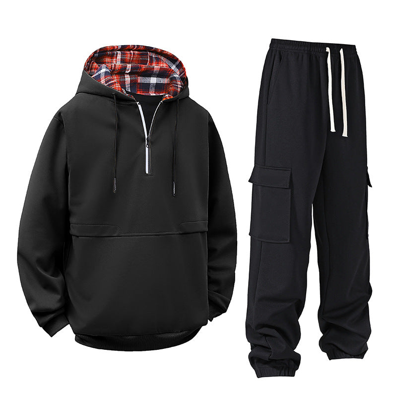 Damen lässiger Hoodie mit Druckknopf und Cargo-Hose Drune