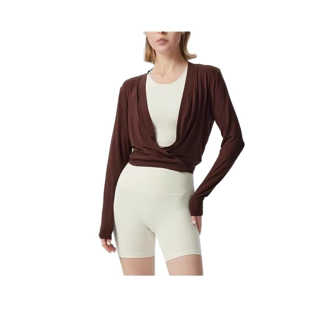 Damen sportliche Langarmjacke mit Wickeldesign und elastischem Bund Drune